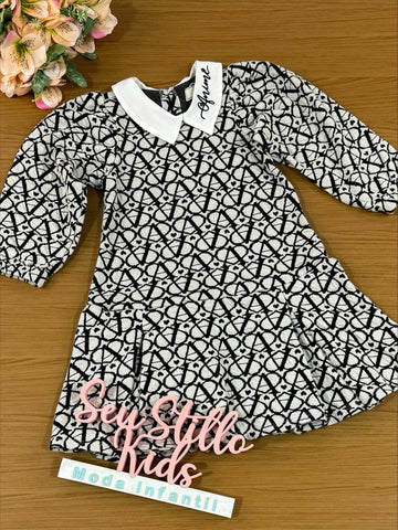 Vestido Infantil Animê Inverno Manga Longa Preto e Branco
