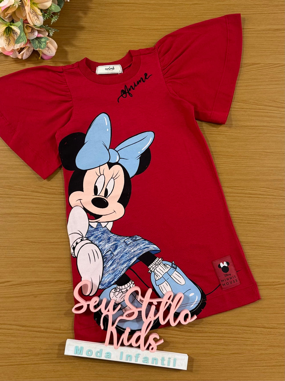 Vestido Infantil Animê Inverno Minnie Vermelho Disney