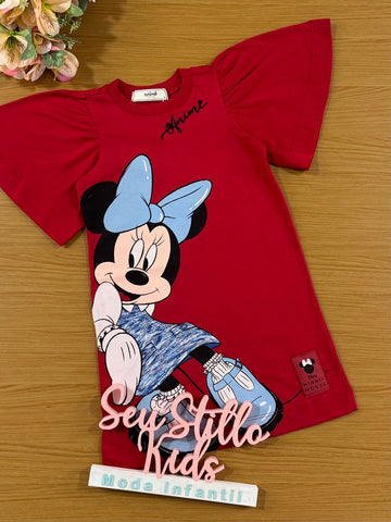 Vestido Infantil Animê Inverno Minnie Vermelho Disney