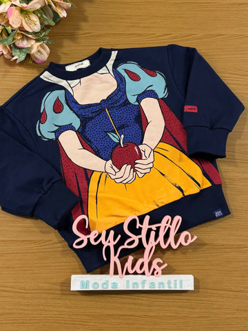 Moletom Infantil Animê Inverno Branca de Neve Disney