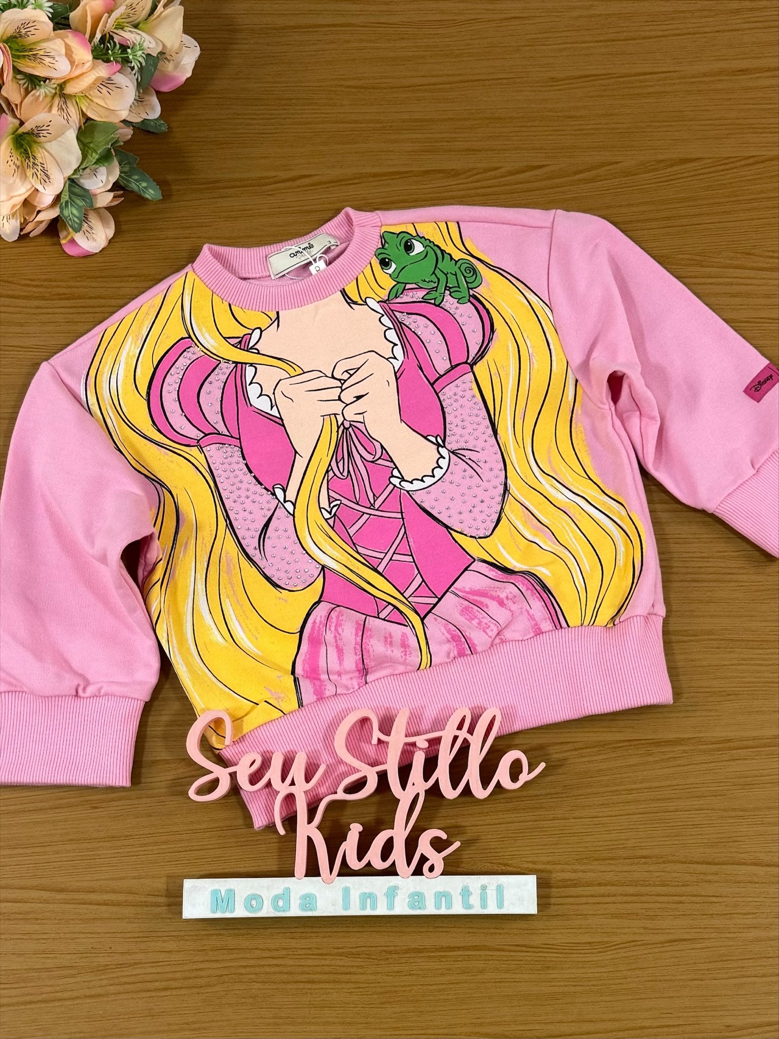 Moletom Infantil Animê Inverno Rosa Rapunzel