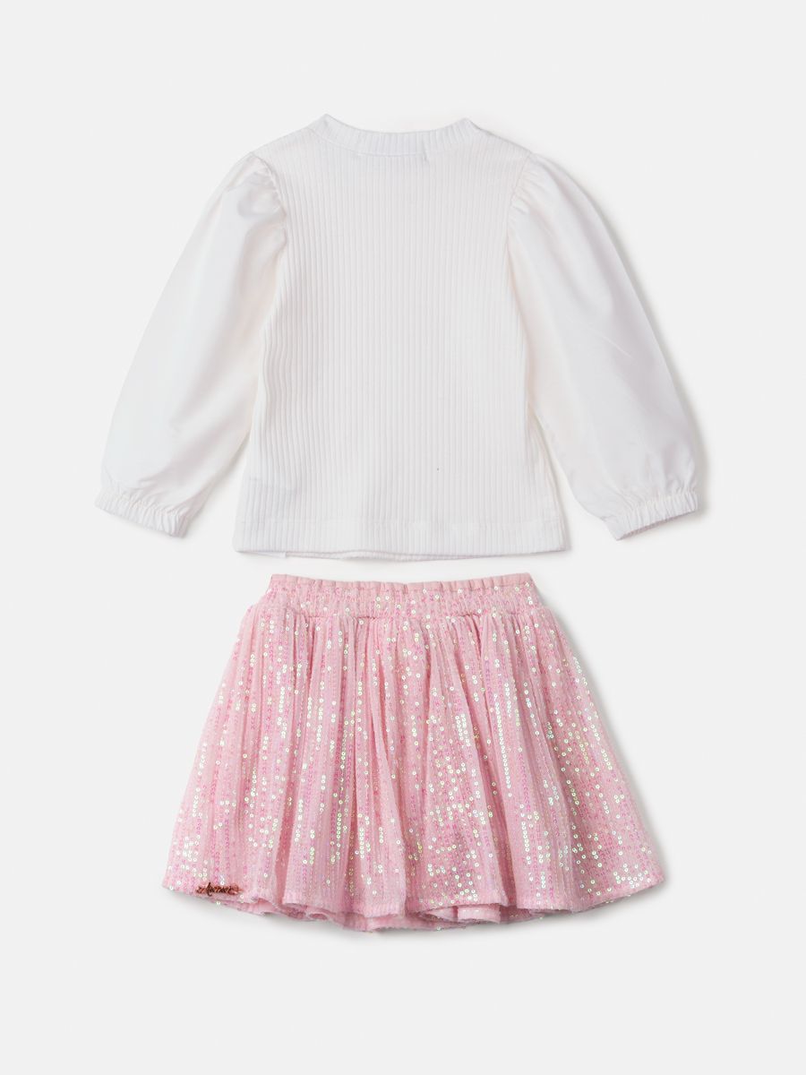 Conjunto Infantil Animê Inverno com Saia Rosa Paetê e Blusa
