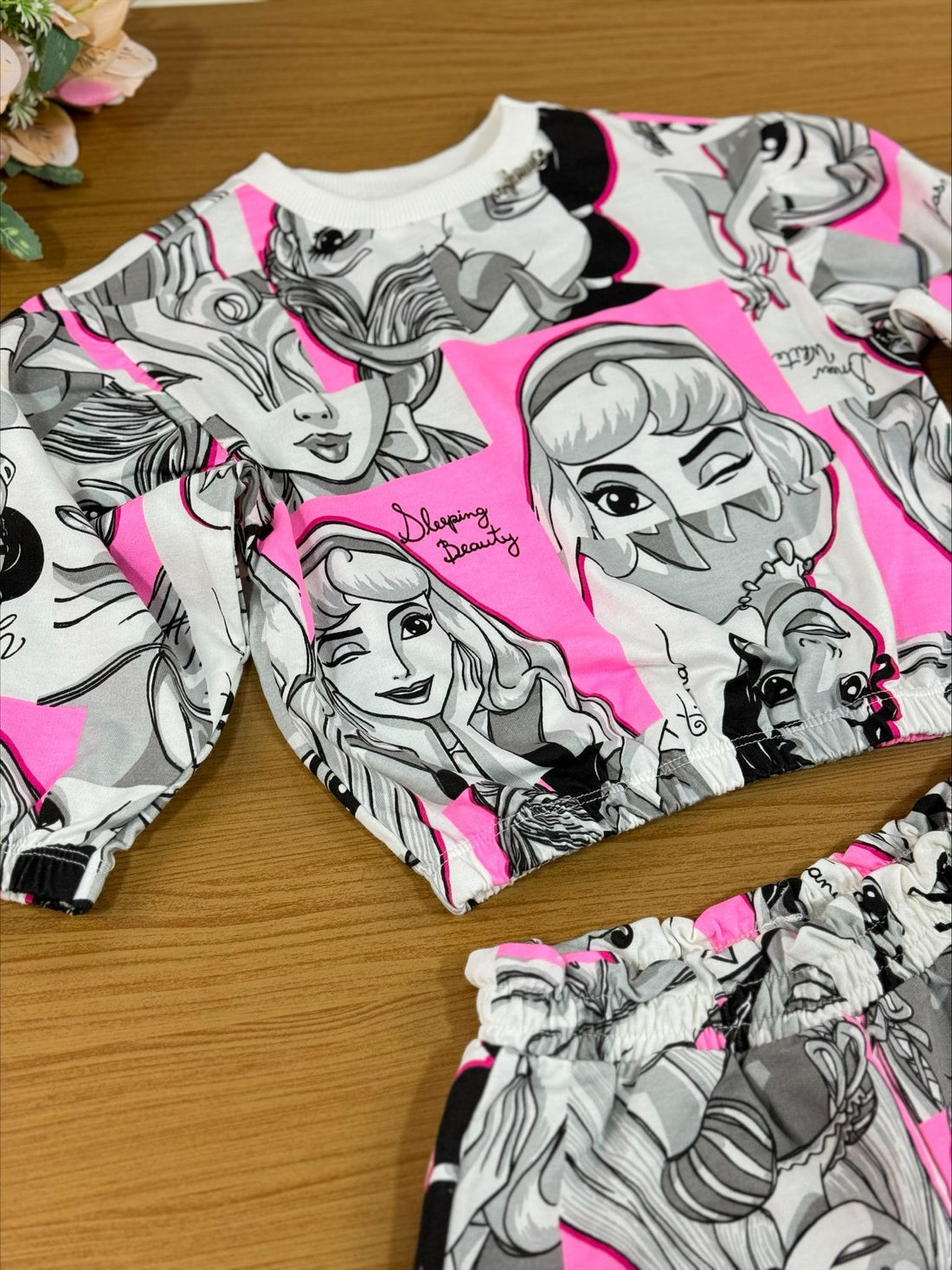 Conjunto Infantil Animê Inverno com Shorts e Blusa Princesas Disney