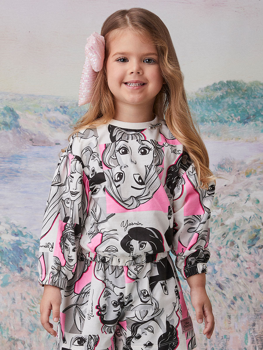 Conjunto Infantil Animê Inverno com Shorts e Blusa Princesas Disney