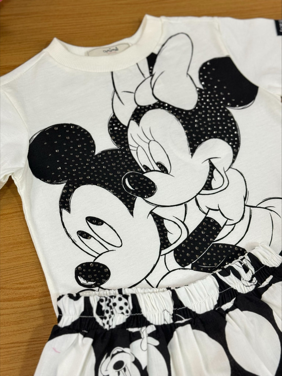 Conjunto Infantil Animê Inverno Saia e Blusa Manga Curta Mickey e Minnie