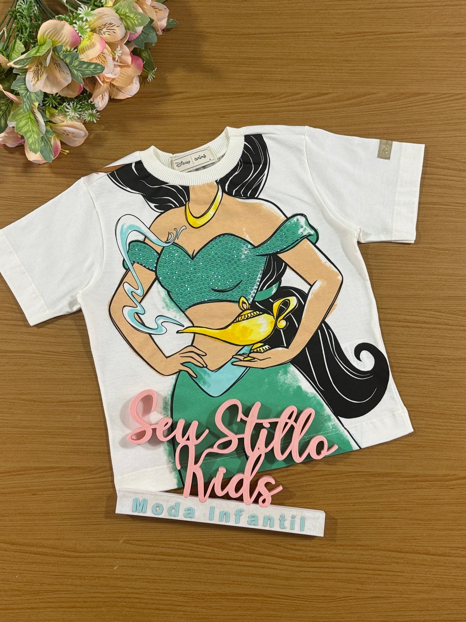Blusa Infantil Animê Verão Princesa Jasmine Disney