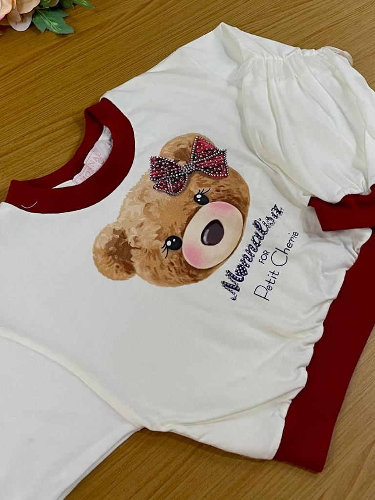 Conjunto Infantil Petit Cherie Inverno Com Shorts E Blusa Manga Longa Pequena Ursinha - Monnalisa