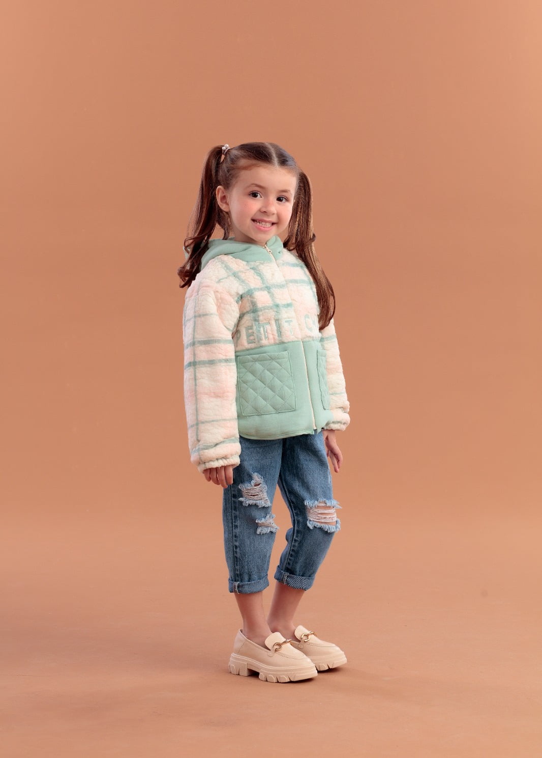 Jaqueta Infantil Petit Cherie Inverno Xadrez de Pelinho Love