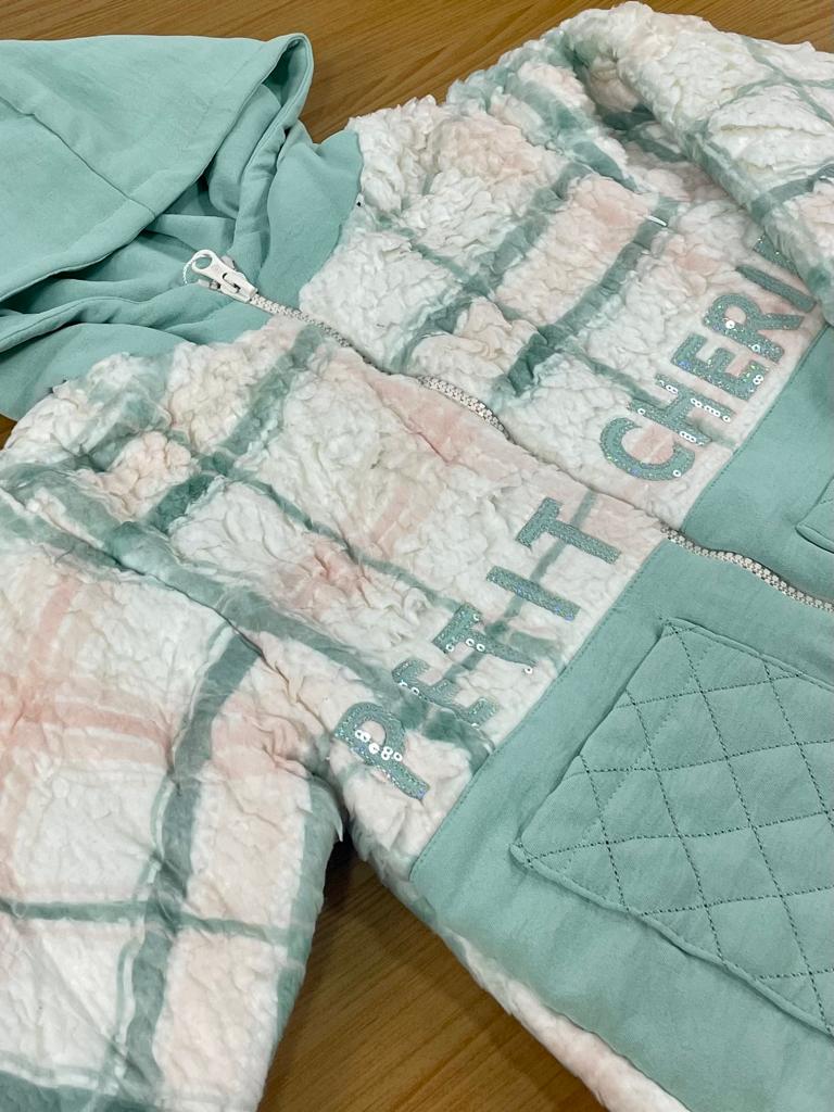 Jaqueta Infantil Petit Cherie Inverno Xadrez de Pelinho Love