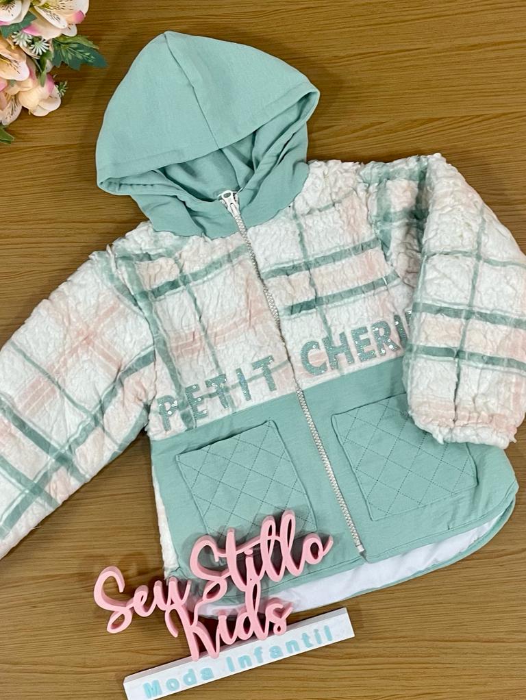 Jaqueta Infantil Petit Cherie Inverno Xadrez de Pelinho Love