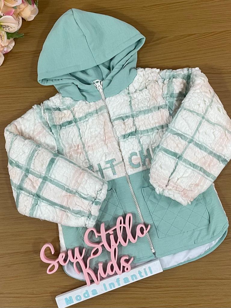 Jaqueta Infantil Petit Cherie Inverno Xadrez de Pelinho Love