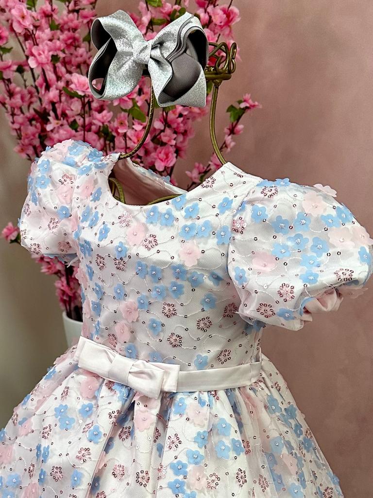 Vestido de Festa Infantil Petit Cherie Inverno Flores Com Paetê