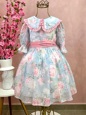 Vestido de Festa Infantil Petit Cherie Inverno Jardim Azul
