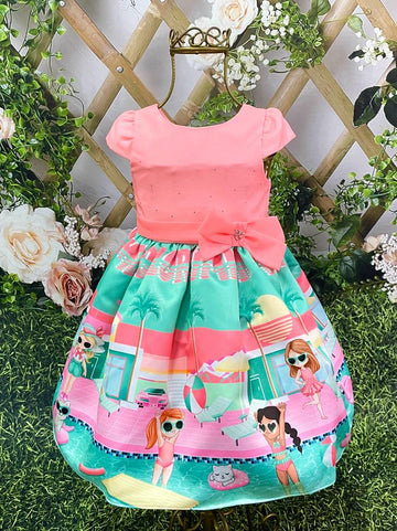 Vestido de Festa Infantil Petit Cherie Verão Salmão Diversão