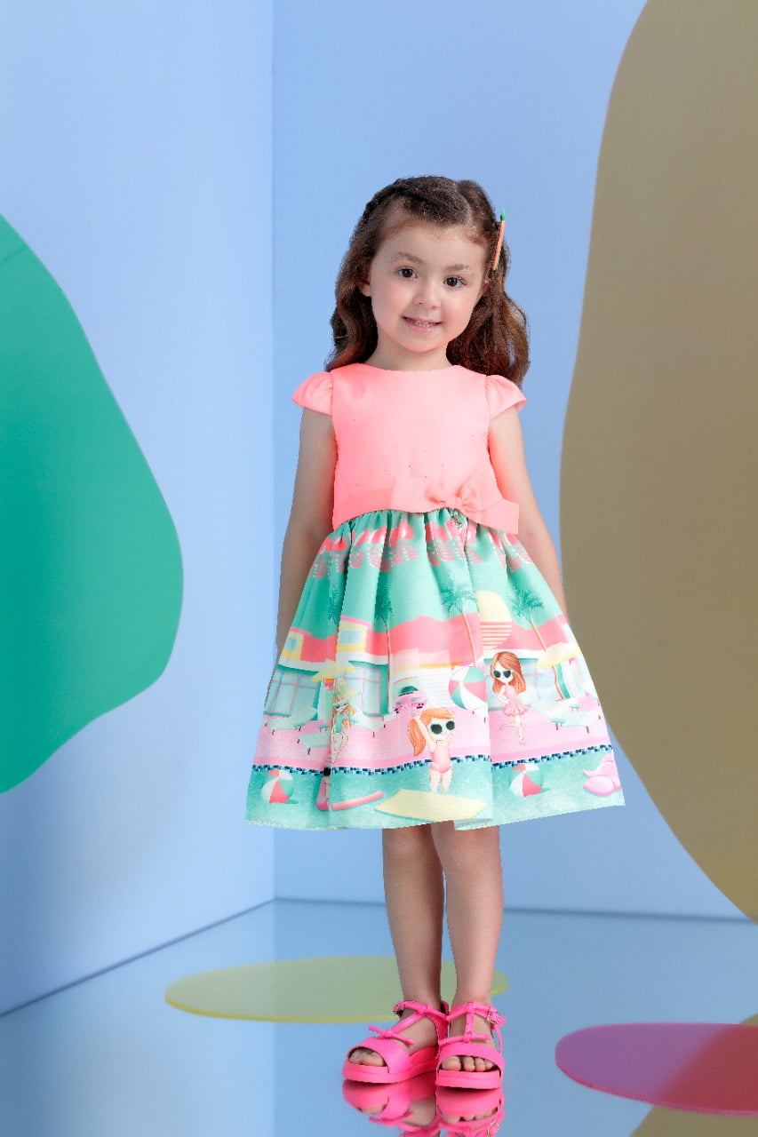 Vestido de Festa Infantil Petit Cherie Verão Salmão Diversão