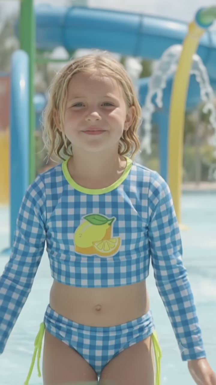 Biquíni Infantil Siri Kids Manga Longa Xadrez Azul Jessica Vichy Limão 43246