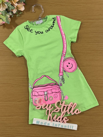 Vestido Infantil Momi Verão Verde Bolsinha