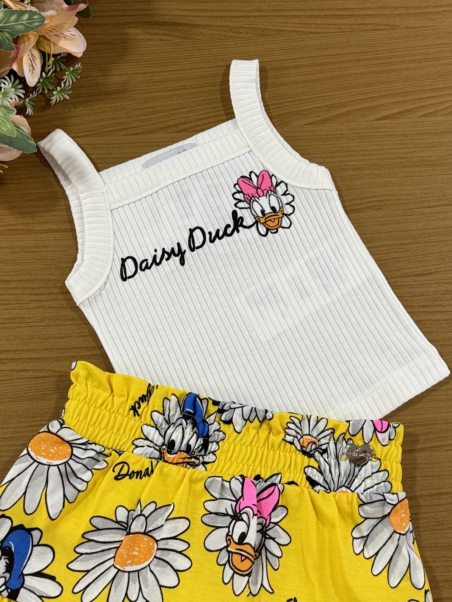 Conjunto Infantil Momi Verão Saia Amarela e Blusa Margarida